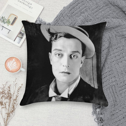 Buster Keaton - BW Vintage - D13 Soft Reinforced Edging Throw Pillow