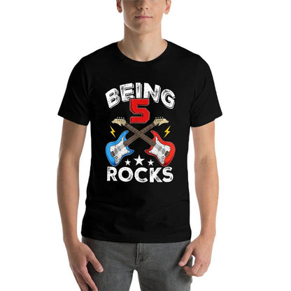Being 5 Rocks Guitar Five Years Boy Kids Funny 5th Birthday  Eco-friendly Material T-Shirt