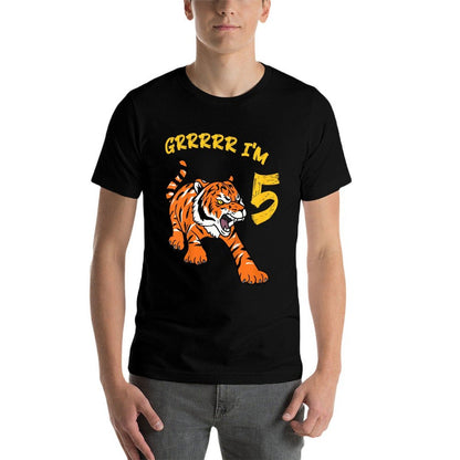 Kids 5th Birthday Tiger Grrrrr I'm 5 Year Old Boy Girl  Soft T-Shirt