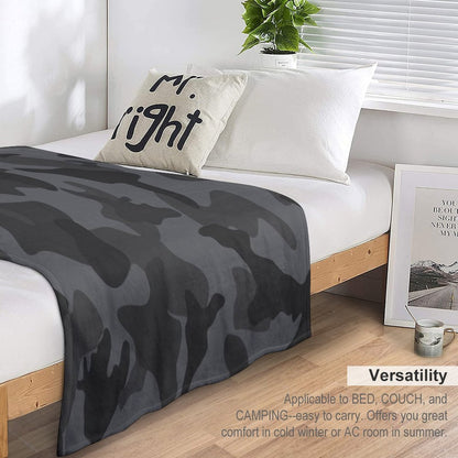 Camouflage Black Grey Night Camo Easy Care Throw Blanket