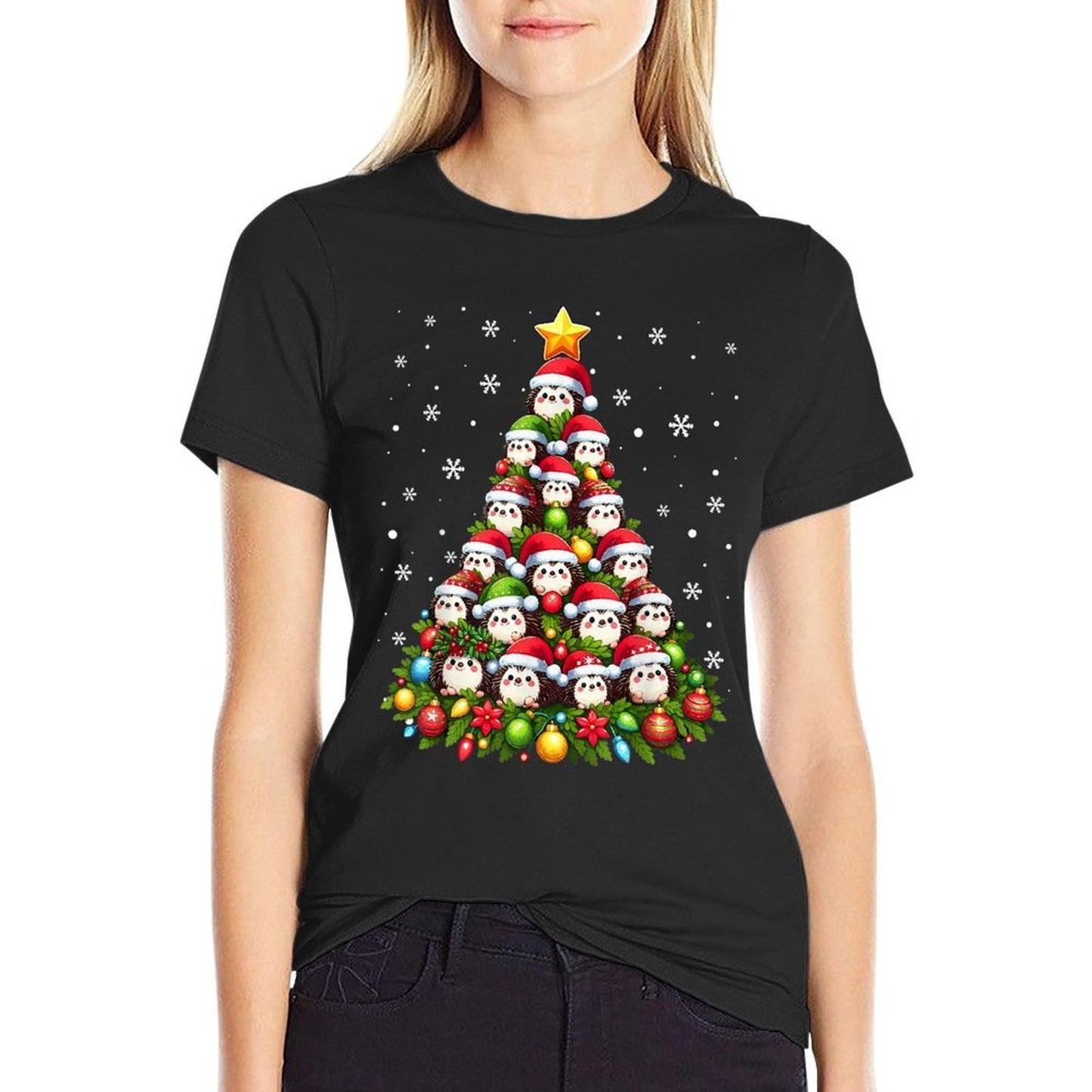 Ugly Christmas Sweater Day Funny Hedgehog Christmas Tree  Heathered Texture T-Shirt