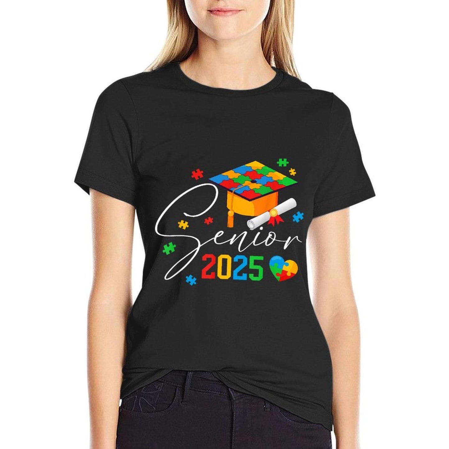Puzzle Autistic Senior 2025 Autism Graduation Boys Girls  Classic T-Shirt
