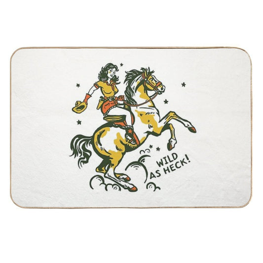 Wild As Heck Hand Illustrated Cowgirl Design, Style #2  Non-Slip Bath Mat
