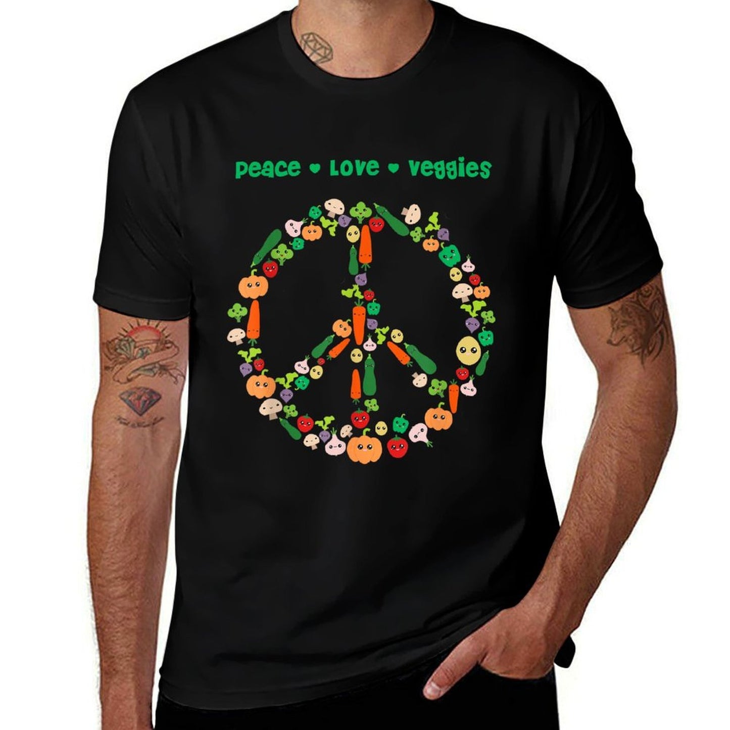 Kawaii Vegetables Peace Sign Funny Gift for Vegetarian Vegan  Stretchy T-Shirt