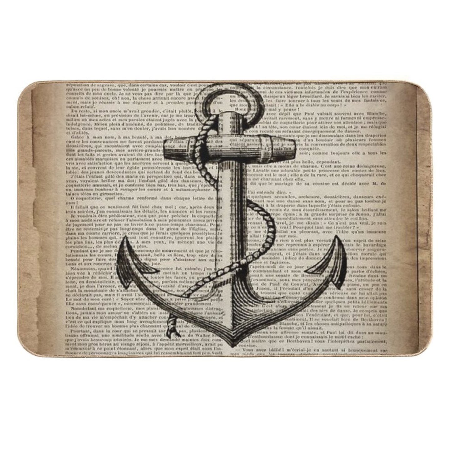 1980s Dark Academia Beach Nautical Captain Newspaper Print Vintage Anchor  Absorbent Bath Mat
