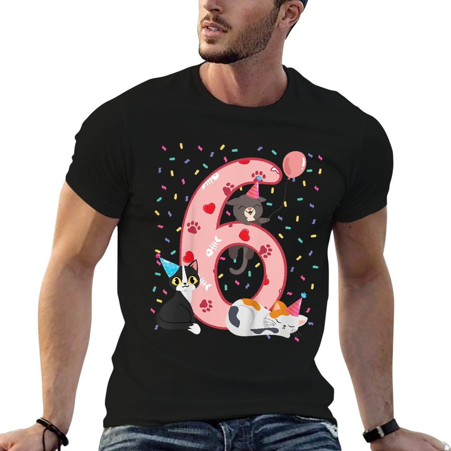 Kids 6th Birthday Girl Cute Cat Outfit 6 Years Old Bday Party Comfortable T-Shirt