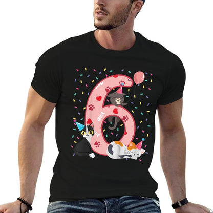 Kids 6th Birthday Girl Cute Cat Outfit 6 Years Old Bday Party Comfortable T-Shirt