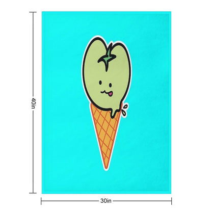 Kawaii Green Tomato Mascot No. 4 Travel-friendly Throw Blanket