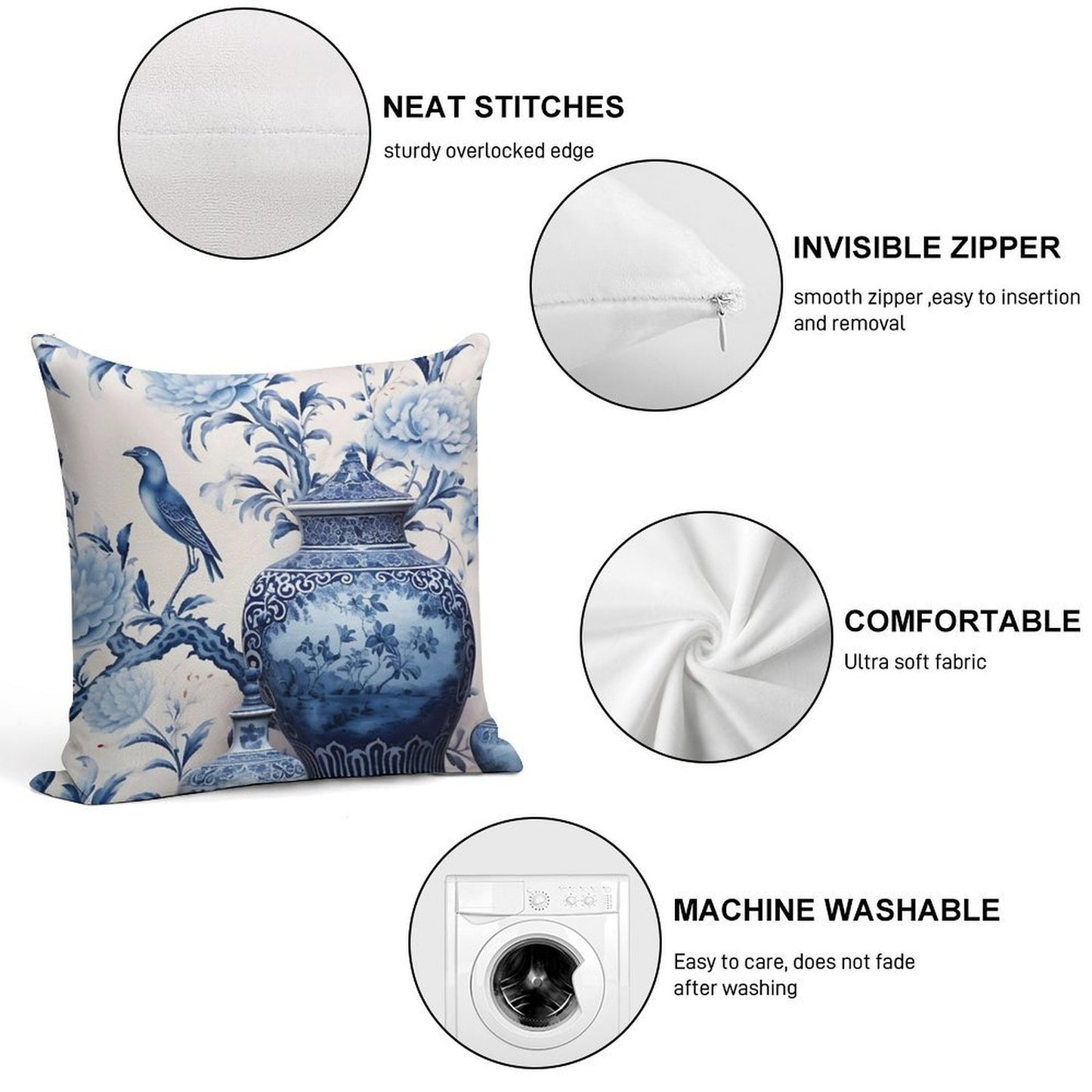 Blue And White Chinoiserie Ginger Jars in The Garden Soft Luxury Feel Throw Pillow