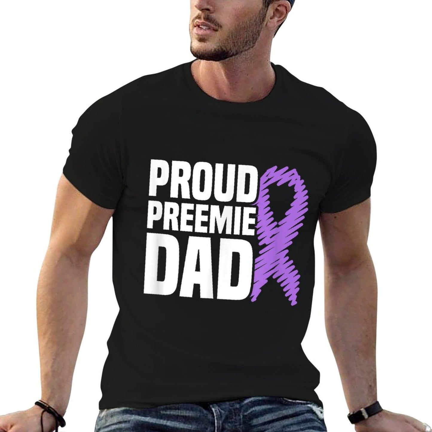 Proud Preemie Dad NICU Premature Birth Prematurity Awareness  Polyester Blend T-Shirt