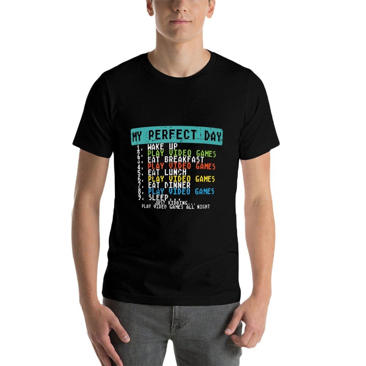 My Perfect Day Play Video Games Funny Gamer Men Boys Kids  Heathered Texture T-Shirt