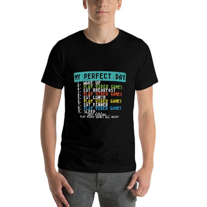 My Perfect Day Play Video Games Funny Gamer Men Boys Kids  Heathered Texture T-Shirt