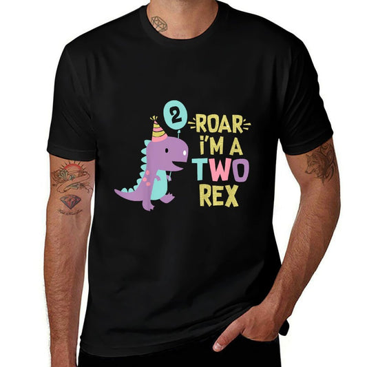 Two Rex 2nd Birthday Girls Cute Second Dinosaur 2 Year Old  Heathered Texture T-Shirt