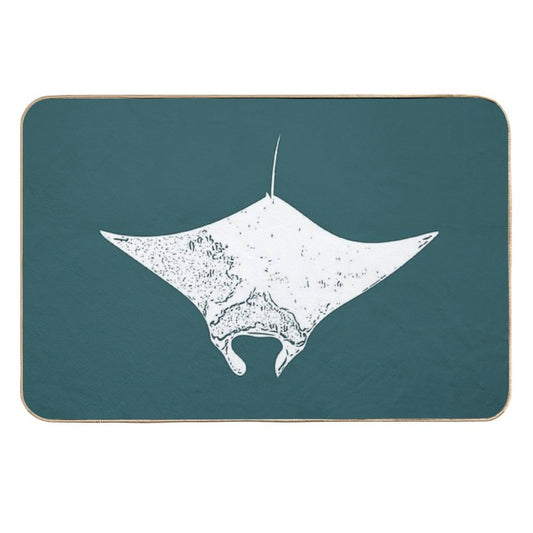 Manta Ray White Print  Absorbent Bath Mat