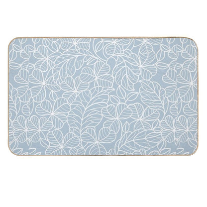 Coastal Blue And White Leaf Pattern  Toxin-Free Bath Mat
