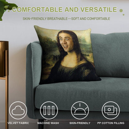 Nicolas Cage As The Mona Lisa Soft Easy Maintenance Throw Pillow