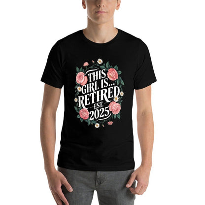 This Girl Is Retired Est. 2025 Floral Black Design  Polyester Blend T-Shirt