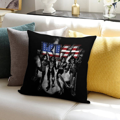 KISS ® The Band - Destroyer Black And White Fog USA Logo Soft Gift Ready Throw Pillow