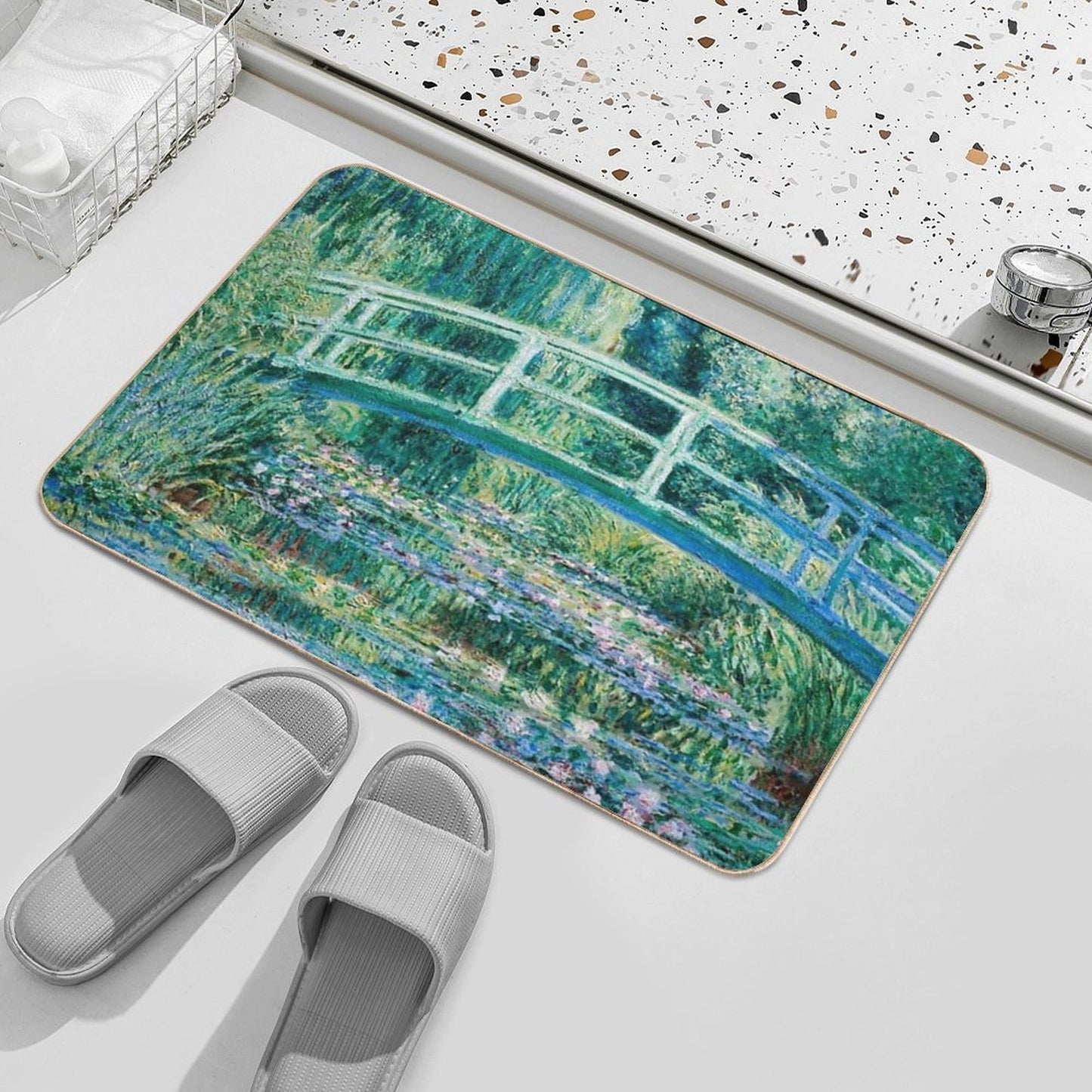 1899-Claude Monet-Water Lilies And Japanese Bridge  Slip-Resistant Bath Mat