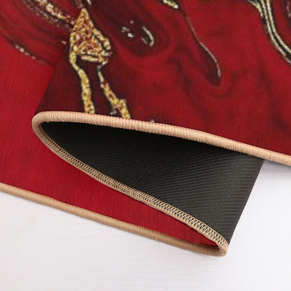 Faux Fire Red And Gold Marble  Long-Lasting Bath Mat