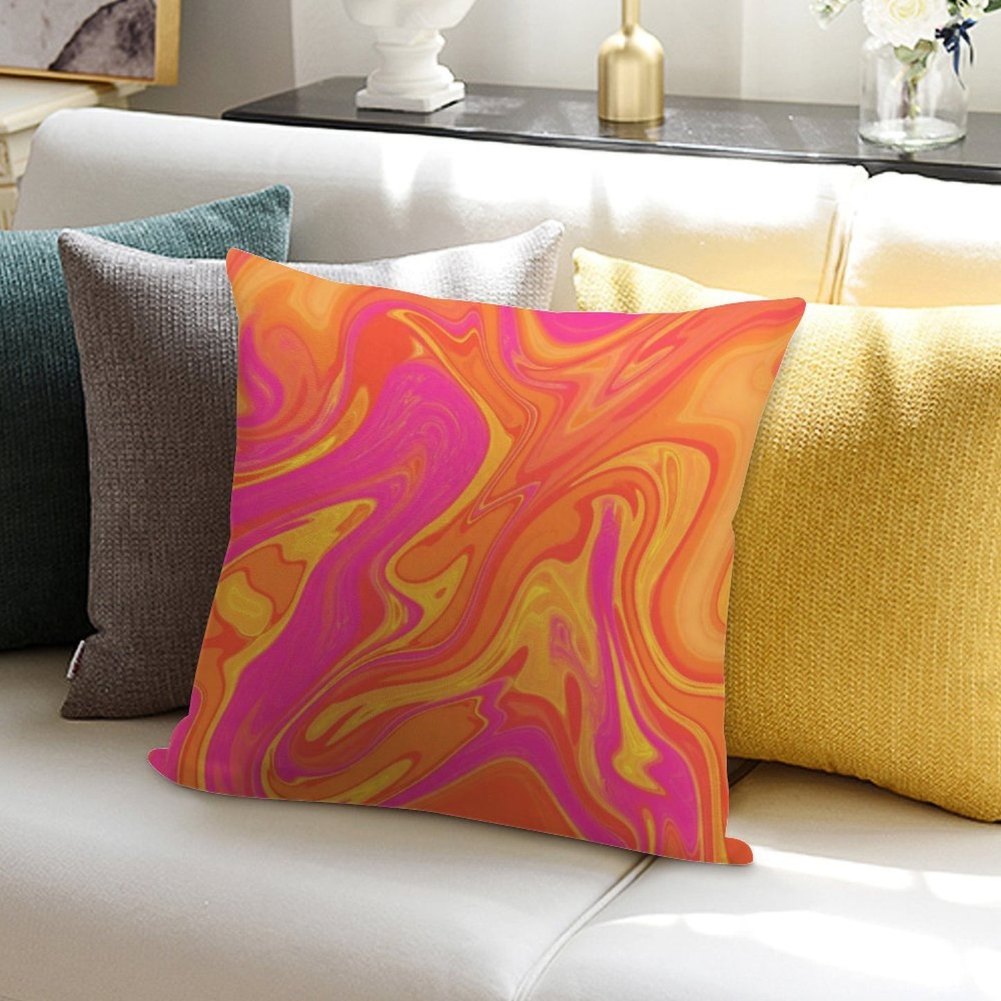 Orange And Pink Swirl Soft Bedroom Essential Throw Pillow
