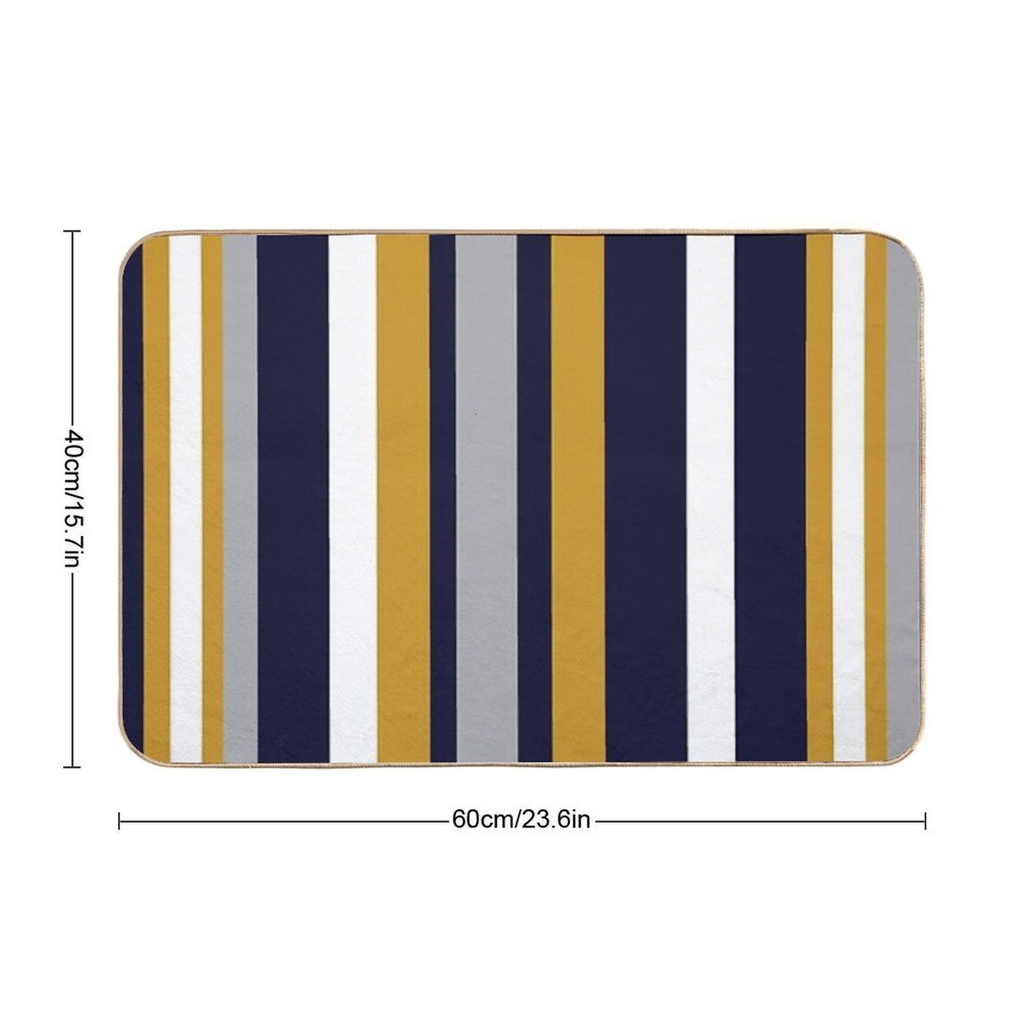 Modern Stripes Vertical Pattern in Honey Mustard Yellow, Dark Navy Blue, Gray, And White. Minimalist Color Block  Pet-Safe Bath Mat