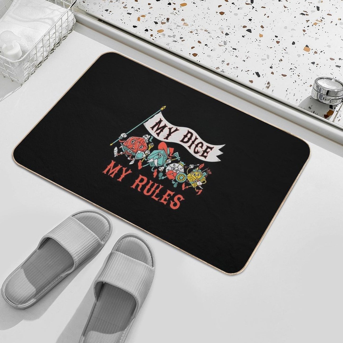 My Dice My Rules - Vintage Cartoon Fantasy Dice  Fade-Resistant Bath Mat