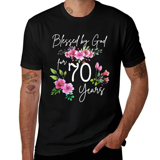 Blessed By God For 70 Years Rose Flower Happy 70th Birthday  Oversized Silhouette T-Shirt