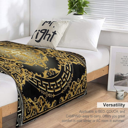 Greek Keys 3 Black Golden White Baroque Style Durable Throw Blanket