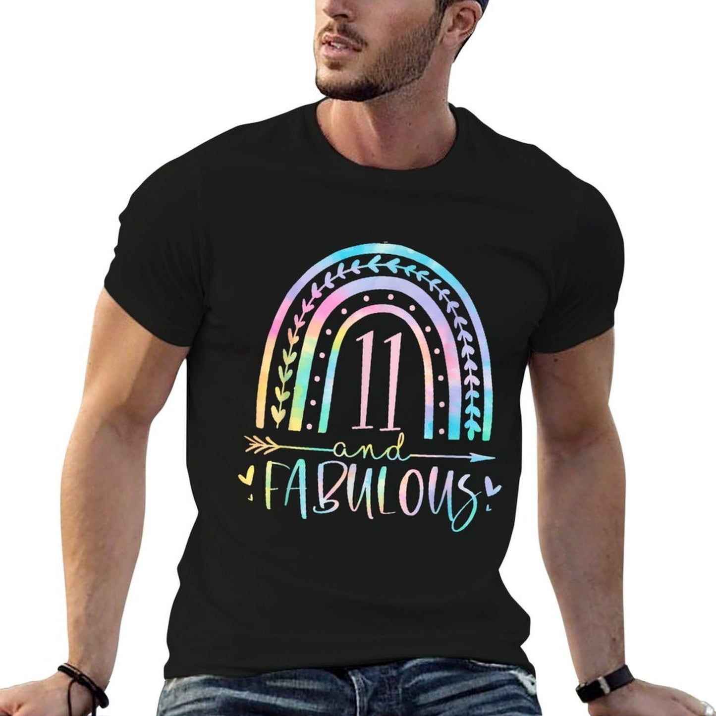 11 And Fabulous Rainbow Eleven Year Old Girls BDay Tie Dye  Summer-ready Fabric T-Shirt