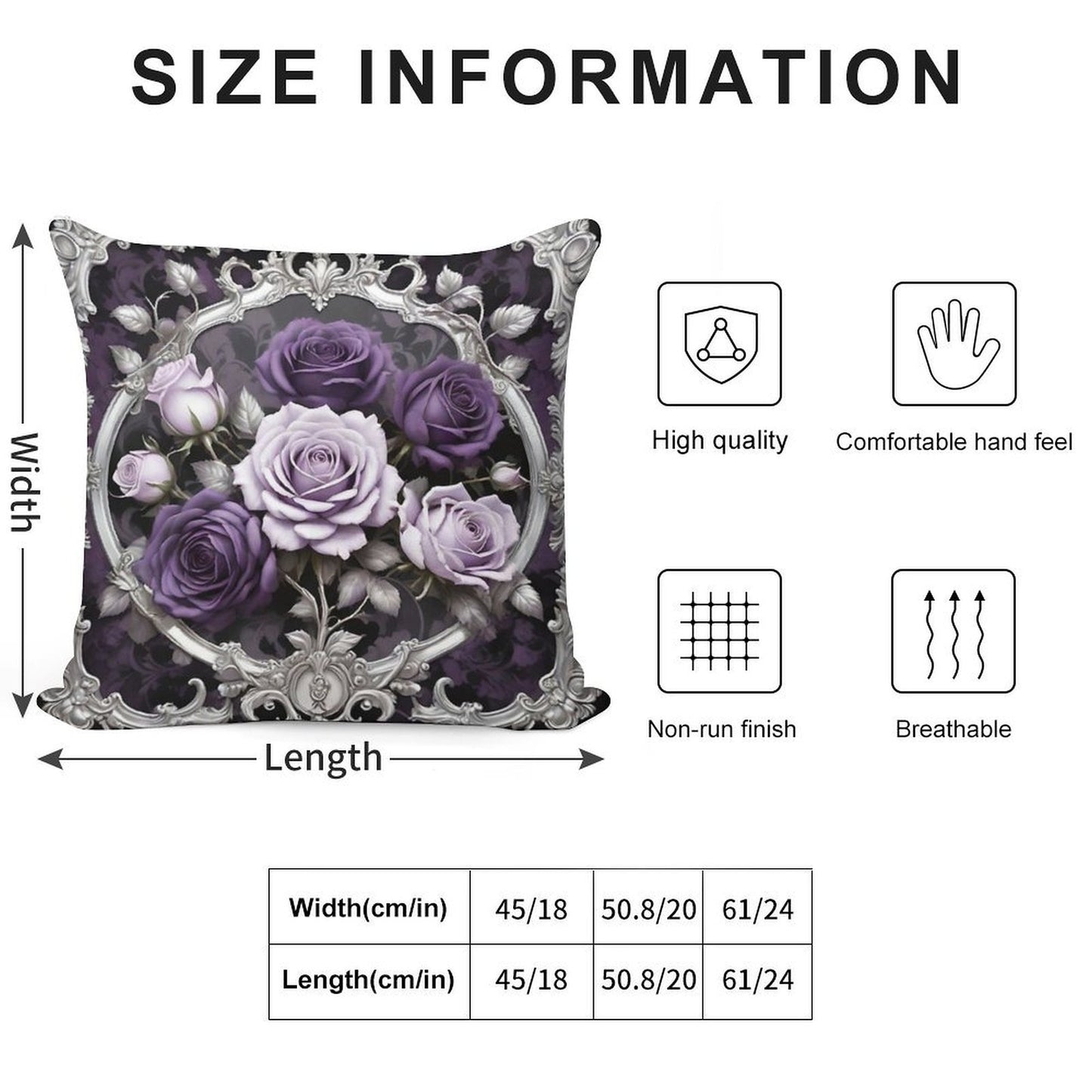 Matte Lilac & Purple Roses With Silver Rococo Soft Shrink-Resistant Throw Pillow