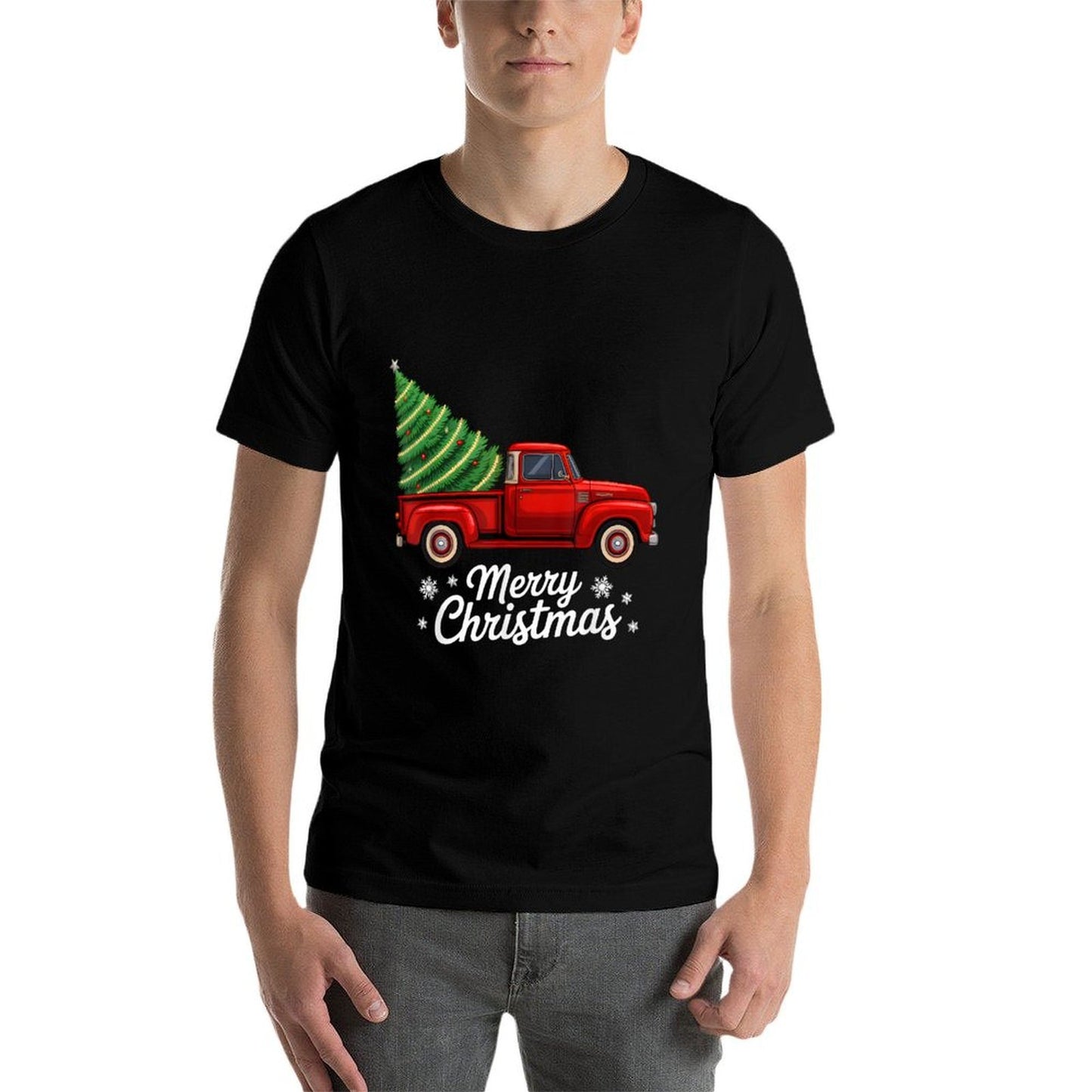 Merry Christmas Tree on Red Truck Wagon Xmas Costume Pjs  Classic T-Shirt