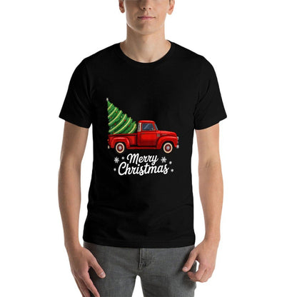 Merry Christmas Tree on Red Truck Wagon Xmas Costume Pjs  Classic T-Shirt
