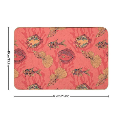 Fishes on Living Coral Background Durable Bath Mat