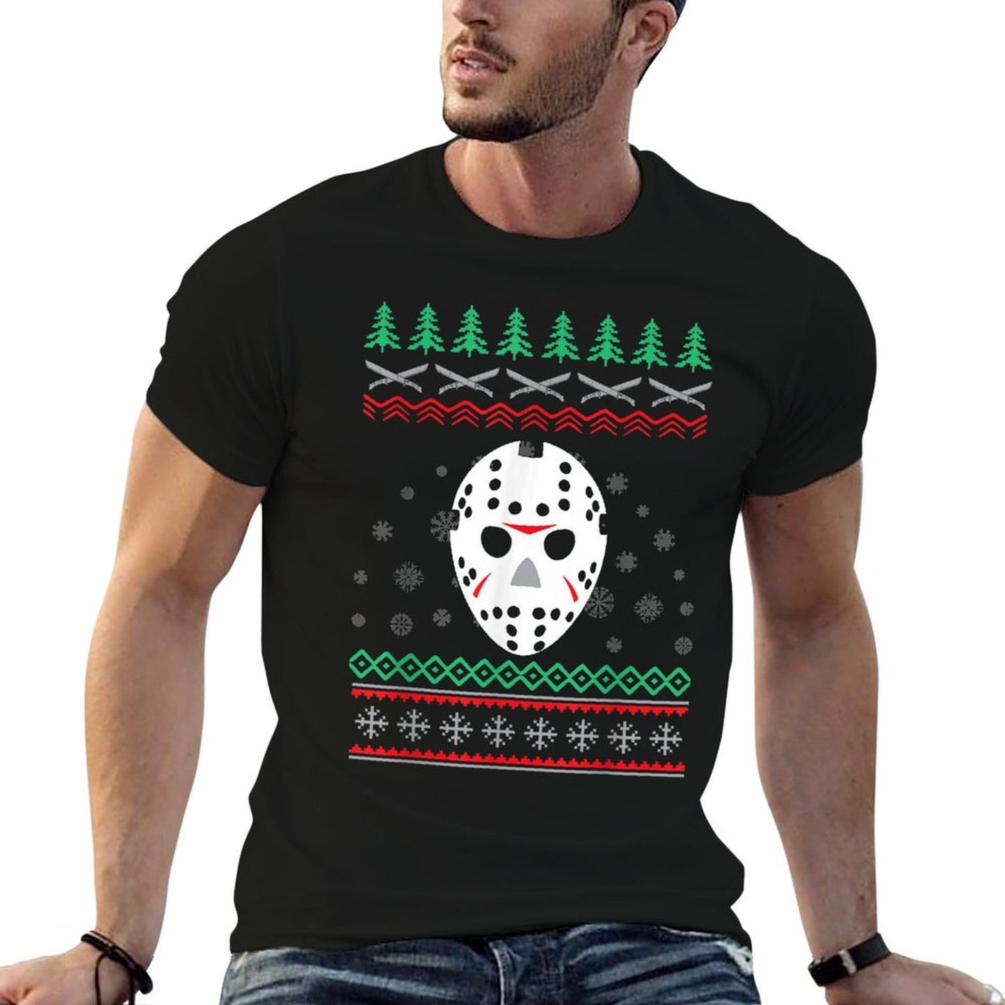 Jason Hockey Mask Ugly Christmas Holiday Festive  Easy-care T-Shirt