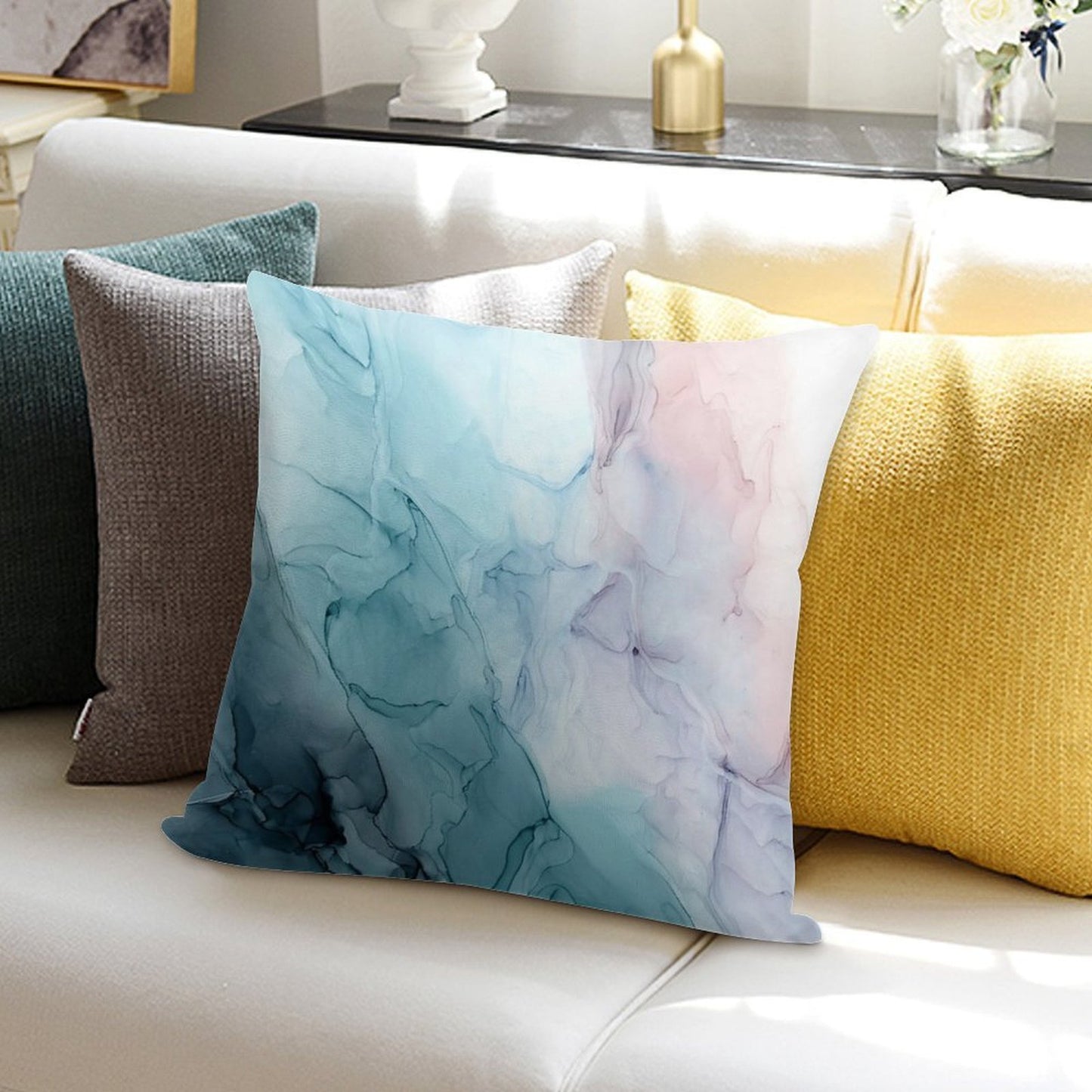 Beachy Pastel Flowing Ombre Abstract 1 Soft Skin-Friendly Throw Pillow