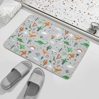 Dinosaur Desert - Green And Orange on Grey - Fun Pattern by Cecca Designs  Eco-Friendly Bath Mat