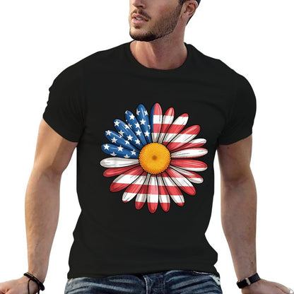 Floral Daisy American USA 4th of July Patriotic Women  Slim-fit Cut T-Shirt