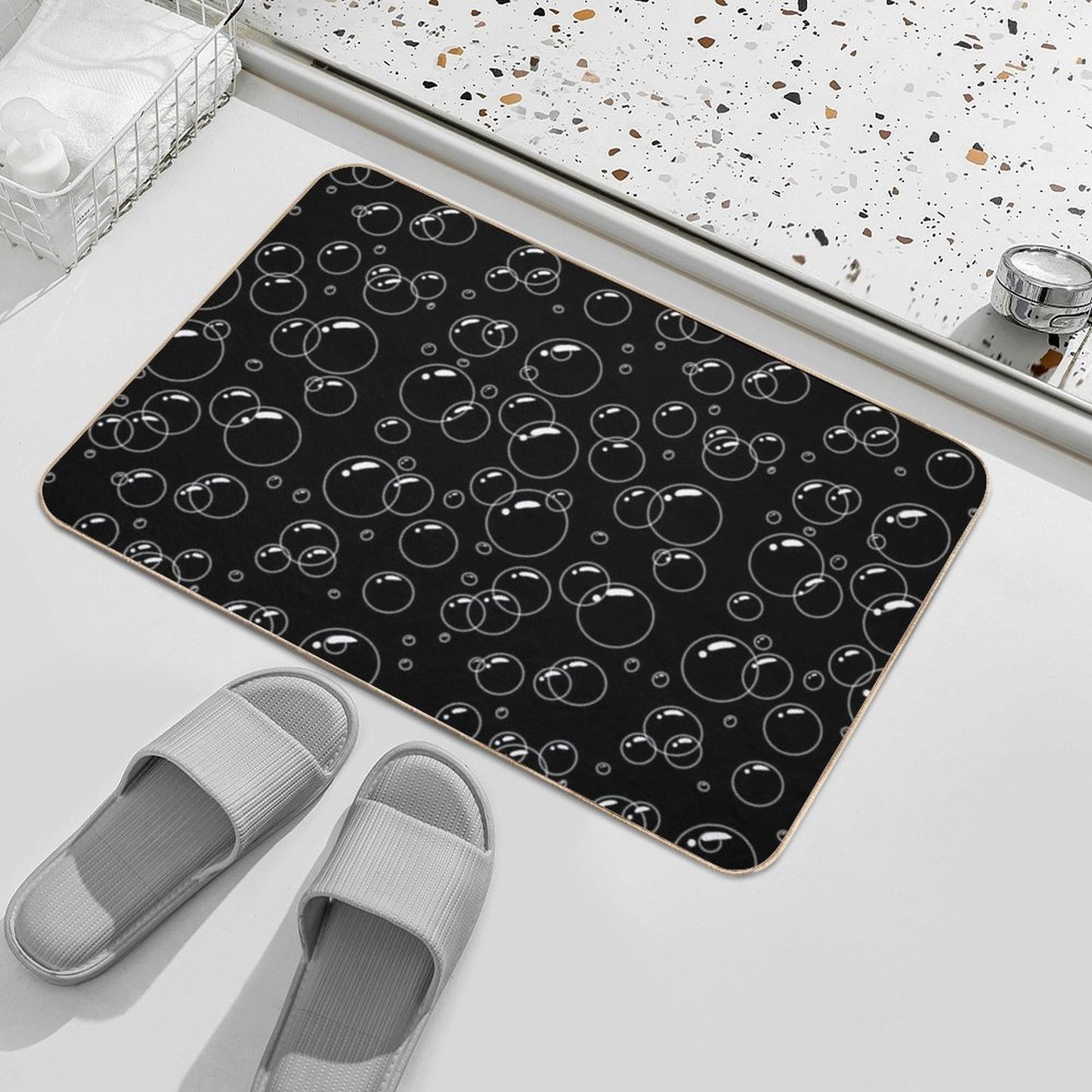 Black And White Bubble Pattern  Easy To Clean Bath Mat