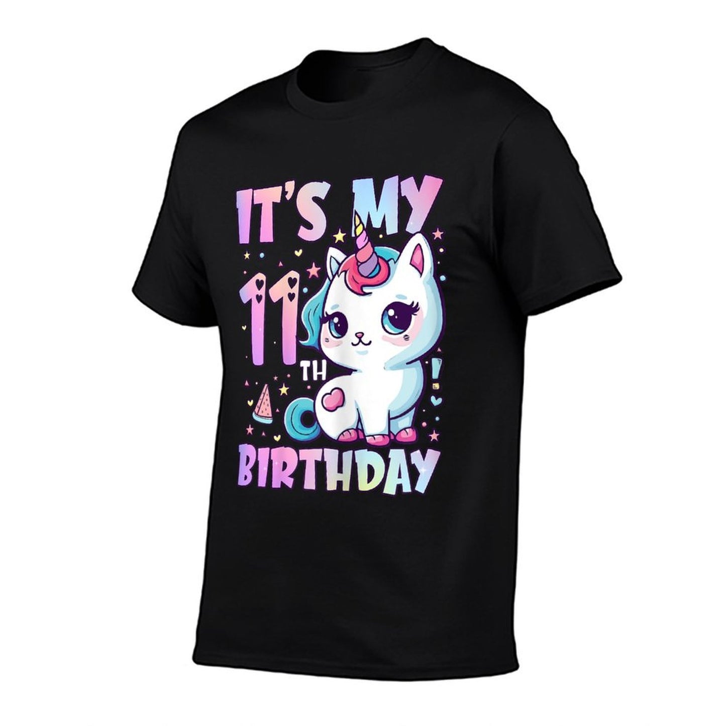 11th Birthday Girls 11 Year Old Cat Unicorn Birthday  Rolled Sleeves T-Shirt