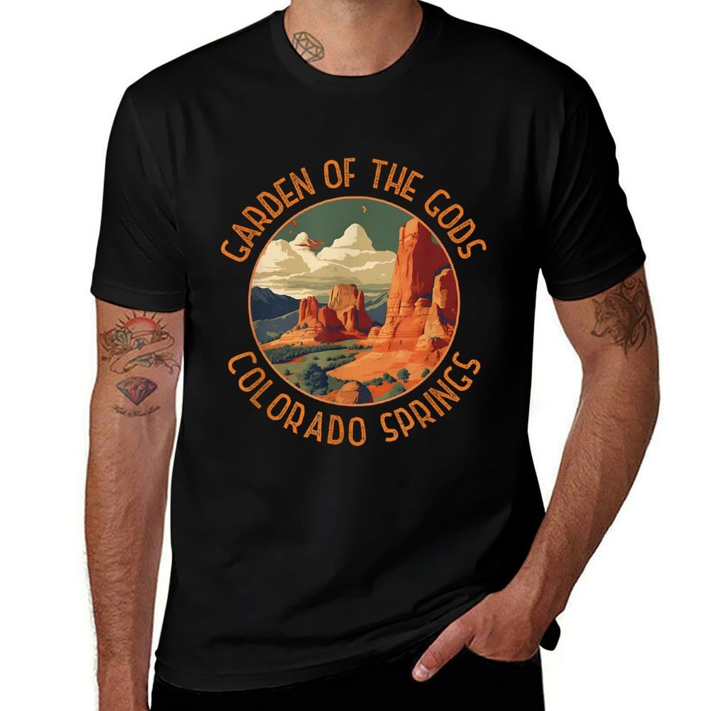 Garden of The Gods Merch Apparel Designs Unisex-Adults Distressed Retro Colorado Springs - Black - Small  Rolled Sleeves T-Shirt