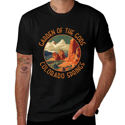 Garden of The Gods Merch Apparel Designs Unisex-Adults Distressed Retro Colorado Springs - Black - Small  Rolled Sleeves T-Shirt