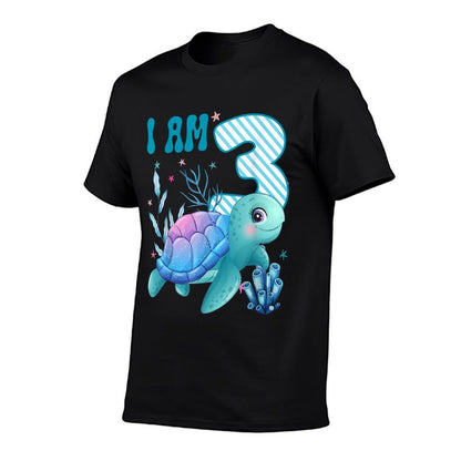 Kids I Am 3 Years Old 3rd Birthday Sea Turtles Boys Girls  Summer-ready Fabric T-Shirt