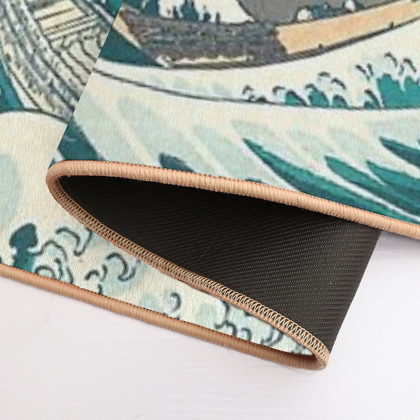 Great Wave - Kanagawa Night, Black, Blue Durable Bath Mat