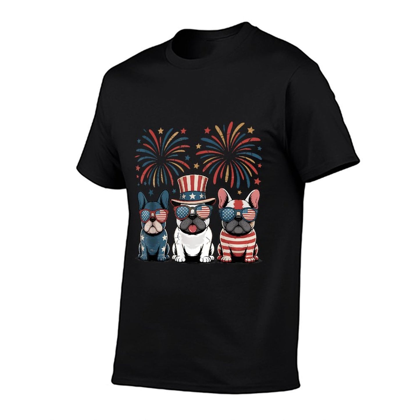 French Bulldog USA American Fireworks 4th of July  Relaxed-fit T-Shirt
