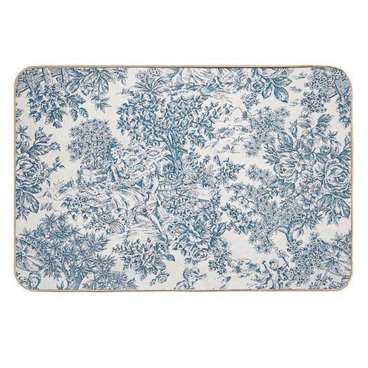 Powder Blue Romantic Flowers French Toile Design  Absorbent Bath Mat