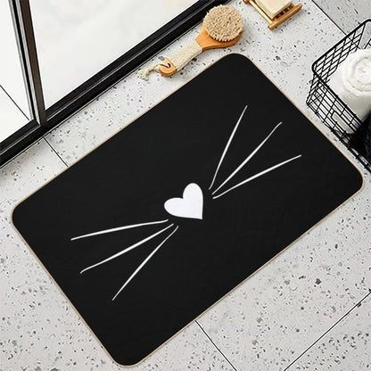 White Cat Heart Nose & Whiskers  Easy To Clean Bath Mat