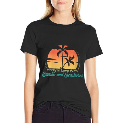 Womens Retro Madly In Love With Sunsets And Seashores  Eco-friendly Material T-Shirt