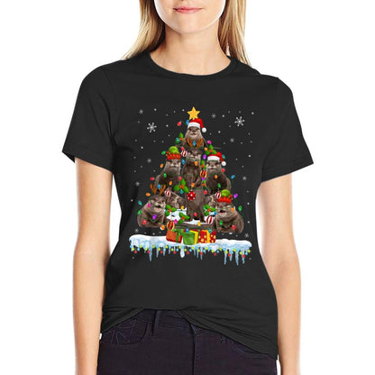 Santa ELF Reindeer Otter Christmas Tree Christmas Lights  Vintage-inspired T-Shirt