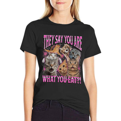 You Are What You Eat Funny Lesbian Cat Meme Bootleg Graphic  Vintage-inspired T-Shirt